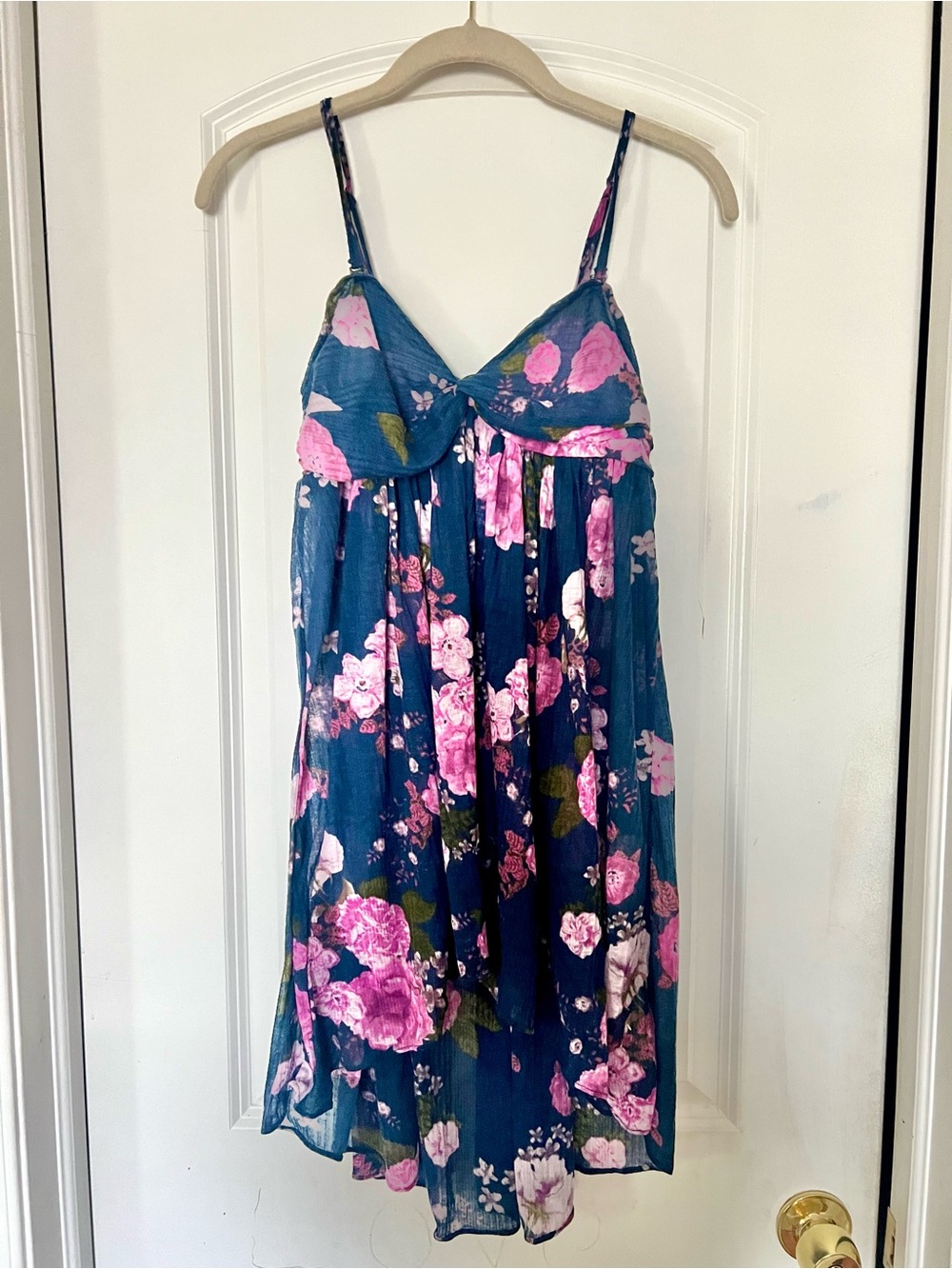 Free People Navy Blue Floral Mini Dress with Pink Roses